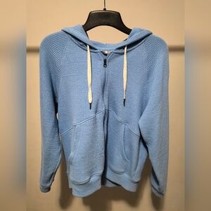 Light Blue Hooded Zip Cardigan Sweater